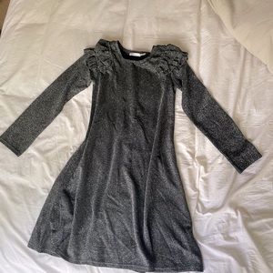 Black Shimmering Dress with Ruffled Sleeves Kids Size 12 Stretchy